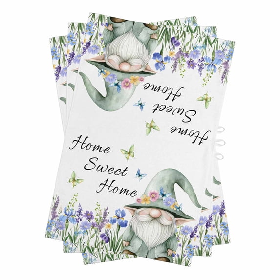 Spring Gnomes Kitchen Towels Set of 3, Water Absorbent Dish Towel, Watercolor Botanical Floral Buffalo Plaid Decorative Hand Towels - Quick Drying Cloth for Cooking Baking, 18x28 Inch