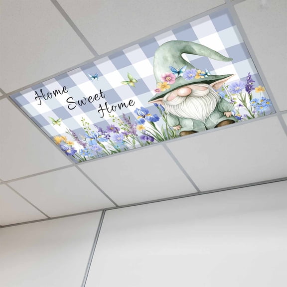 Spring Gnomes Magnetic Fluorescent Light Covers for Ceiling Lights 2x4Ft, Botanical Flowers Purple Buffalo Plaid Office Classroom Kitchen Drop Ceiling Light Covers Lighting Filters Shade Panel 1 Pack