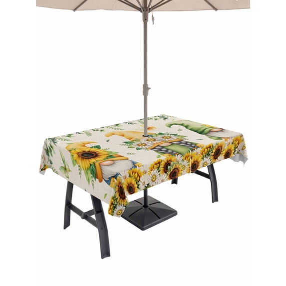 Spring Gnomes Outdoor Tablecloth - 60x102 Inch Rectangle Dining Table Cover, Retro Botanical Flowers Leaves Butterfly Waterproof Outdoor Table Cloth with Umbrella Hole & Zipper for Picnic/Patio/Party