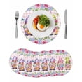 thumbnail image 1 of Spring Gnomes Round 15 Inch Placemats Set of 6, Botanical Flowers Leaf Pink Buffalo Check HeatResistant Non Slip Place Mats for Dining Table, Wipeable Braided Kitchen Table Mats for Housewarming, 1 of 9