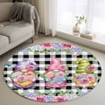 thumbnail image 1 of Spring Gnomes Round Area Rug 3.3Ft Washable Circle Rugs for Dining Room Table, Botanical Rose Leaves Black Buffalo Plaid Non-Slip Carpet Floor Mats Indoor Outdoor Carpet Runner Aesthetic Home Decor, 1 of 8