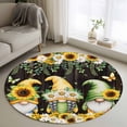 thumbnail image 1 of Spring Gnomes Round Area Rug 3.3Ft Washable Circle Rugs for Dining Room Table, Farmhouse Botanical Sunflowers Wooden Grain Non-Slip Carpet Floor Mats Indoor Outdoor Carpet Runner Aesthetic Home Decor, 1 of 8