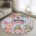 thumbnail image 1 of Spring Gnomes Round Area Rug 4Ft Washable Circle Rugs for Bedroom Dining Room, Farmhhouse Floral Botanical Blue Plaid Non-Slip Carpet Floor Mats Indoor Outdoor Carpet Runner Aesthetic Home Decor, 1 of 8
