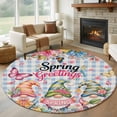 thumbnail image 1 of Spring Gnomes Round Area Rug 8Ft Washable Large Circle Rugs for Living Room Dorm, Farmhhouse Floral Botanical Blue Plaid Non-Slip Carpet Floor Mats Indoor Outdoor Carpet Runner Aesthetic Home Decor, 1 of 8