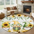 thumbnail image 1 of Spring Gnomes Round Rug 8ft Washable Circle Rugs Non Slip Botanical Yellow Flowers Leaves Wooden Plank Large Area Rug Indoor Floor Carpet for Bedroom Kitchen Living Room Home Office Dining Room, 1 of 8