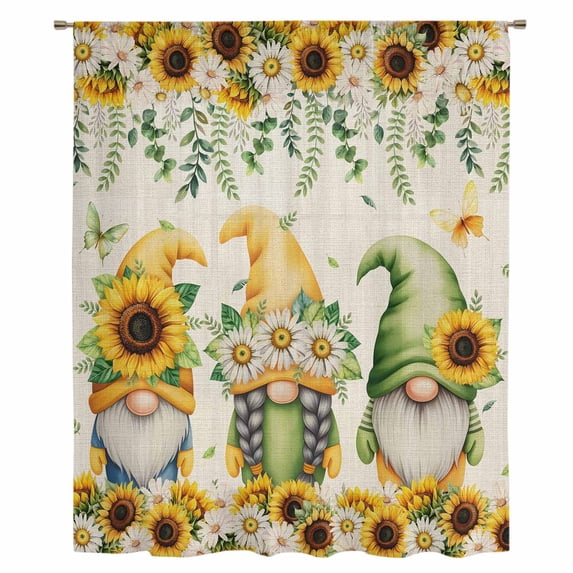 Spring Gnomes Sheer Curtains 84 Inches Long, Retro Botanical Flowers Leaves Butterfly Light Filering Curtains, Breathable Simi Curtain Privacy Drapes for Living Room Bedroom Window Treatment