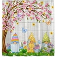 thumbnail image 1 of Spring Gnomes Shower Curtain White Wood Board Flower Butterfly Floral Tree Grassland Bath House Easy Care Polyester Fabric Cute Bathroom Decor Bathtub Sets Home Decorations 72"x72", 1 of 5