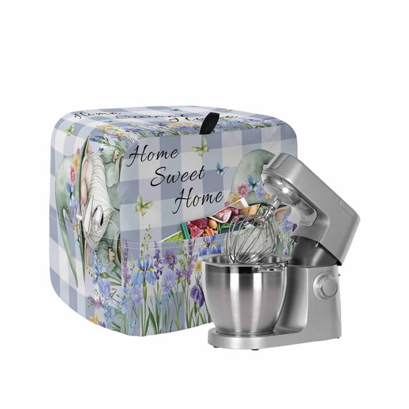 Spring Gnomes Stand Mixer Dust Cover with Storage Pocket & Handles,Botanical Flowers Purple Buffalo Plaid Fits All Tilt Head & Bowl Lift Kitchen Appliance Cover Organizer Bag Accessories,4.5-5 Quart