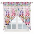 thumbnail image 1 of Spring Gnomes Swag Curtains for Kitchen/Bedroom/Living Room, Botanical Flowers Leaf Pink Buffalo Check Scalloped Curtains 63 Inch Long, Window Swag Topper Curtains Valances 2 Panels Set 36"x63", 1 of 8