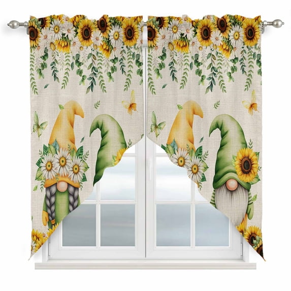 Spring Gnomes Swag Curtains for Kitchen/Bedroom/Living Room, Retro Botanical Flowers Leaves Butterfly Scalloped Curtains 63 Inch Long, Window Swag Topper Curtains Valances 2 Panels Set 36"x63"