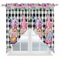 thumbnail image 1 of Spring Gnomes Swag Valances for Windows, Kitchen Curtains 36 Inch Length 2 Panels Set, Botanical Rose Leaves Black Buffalo Plaid Short Curtains for Small Windows Rod Pocket Cafe Curtains 28"x36", 1 of 8