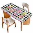 thumbnail image 1 of Spring Gnomes Table Cloths for 5 Foot Rectangle Tables, Botanical Rose Leaves Black Buffalo Plaid Patio Waterproof Elastic Fitted Tablecloths, Washable Rectangular Table Cover for Camping, 1 of 8