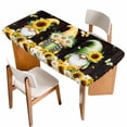 thumbnail image 1 of Spring Gnomes Table Cloths for 5 Foot Rectangle Tables, Farmhouse Botanical Sunflowers Wooden Grain Patio Waterproof Elastic Fitted Tablecloths, Washable Rectangular Table Cover for Camping, 1 of 8
