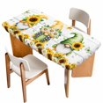 thumbnail image 1 of Spring Gnomes Table Cloths for 6 Foot Rectangle Tables, Botanical Yellow Flowers Leaves Wooden Plank Patio Waterproof Elastic Fitted Tablecloths, Washable Rectangular Table Cover for Camping, 1 of 8