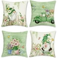 thumbnail image 1 of Spring Gnomes Throw Pillow Covers 18 x 18 Inch Floral Leaves Truck Farmhouse Green Decorative Pillows Linen Cushion Cases for Couch Sofa Bed Home Decor Set of 4, 1 of 6