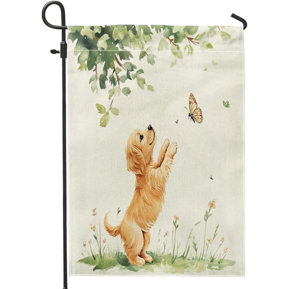 Spring Golden Retriever Dog Garden Flags 12x18 Inch Double Sided for Outside, Fun Puppy Animal Watercolor Standard Vertical Canvas House Flags, Pet Front Yard Backyard Lawn Flags