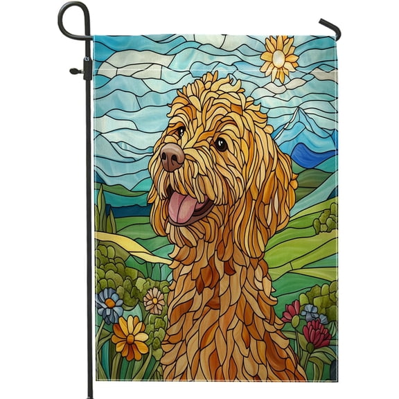 Spring Goldendoodle Dog Garden Flag 12x18 Inch Double Sided Vertical Canvas Outdoor House Flag for Front Yard Backyard Lawn