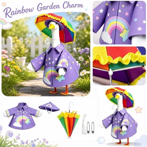 Spring Goose Outfit Bundle, Spring Porch Goose Outfit, Decorative Goose Rain Gear, Lawn Ornament Outfit, 23X8 Inch 3-Piece Goose Statue Accessories Set Including Purple Goose