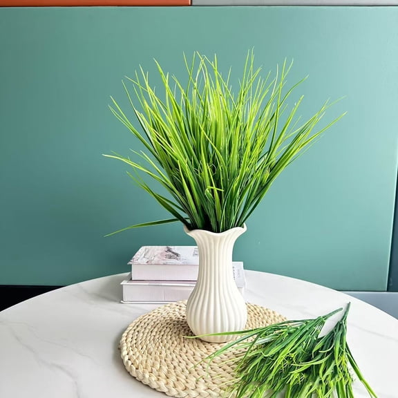 Spring Grass with Flower Buds Artificial Flowers Bouquet, Artificial Green Plants Decor for Home Setting and Indoor Arrangement, Plastic Flower Bouquets for Tabletop Placement and Living Akmoler