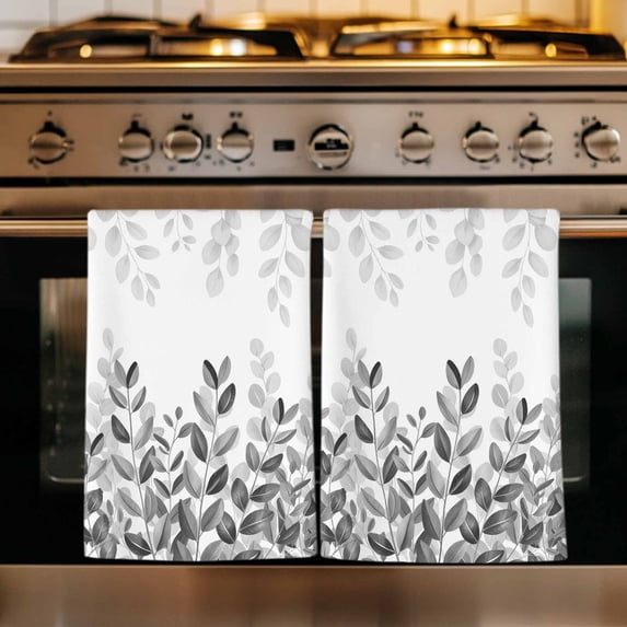 Spring Gray Eucalyptus Kitchen Towels Set of 4, Summer Botanical Leaf Country Absorbent Dish Towels for Kitchen, Microfiber Hand Towel, Quick Drying Tea Towel for Cleaning Decorative Dishcloths