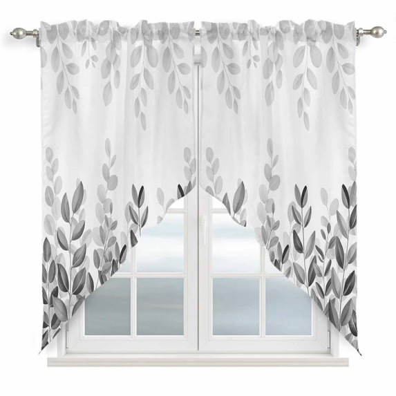 Spring Gray Eucalyptus Swag Valances for Windows 2 Pack, Kitchen Window Curtains 36 Inch Length, Summer Botanical Leaf Country Privacy Swag Curtains for Living Room/Bathroom with Rod Pocket 36"x36"