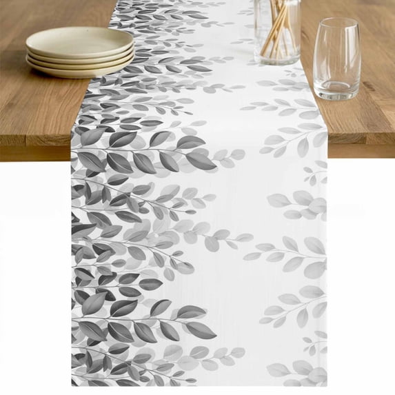 Spring Gray Eucalyptus Table Runner 120 Inches Long Farmhouse Dress Scarves, Summer Botanical Leaf Country Dining Tablerunner for Coffee Table/Kitchen Island/Party Décor, 13" x 120"