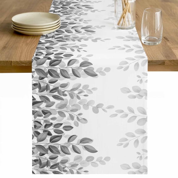 Spring Gray Eucalyptus Table Runner 36 Inches Long Farmhouse Dress Scarves, Summer Botanical Leaf Country Dining Tablerunner for Coffee Table/Kitchen Island/Party Décor, Small 13" x 36"