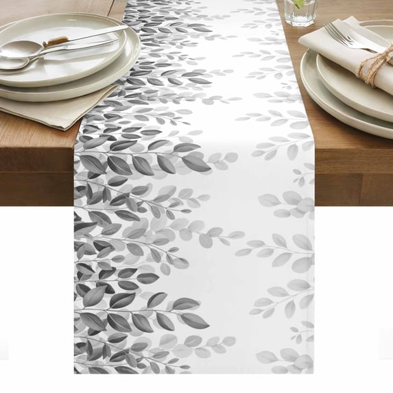 Spring Gray Eucalyptus Table Runner - 72 Inch Long, Kitchen Dining Table Runner Dresser Scarves, Summer Botanical Leaf Country Farmhouse Decor for Coffee Tables Wedding Party Banquet