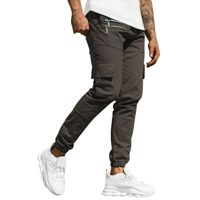 Spring Gray Sweatpants Men's Fashion Casual Stitching Leg Multipocket