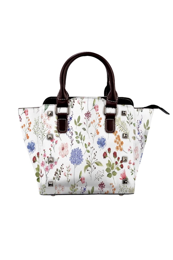Spring Green Botanical Colorful Wildflower Rivet Fashion One-Shoulder Women's Handbag Tote Bag