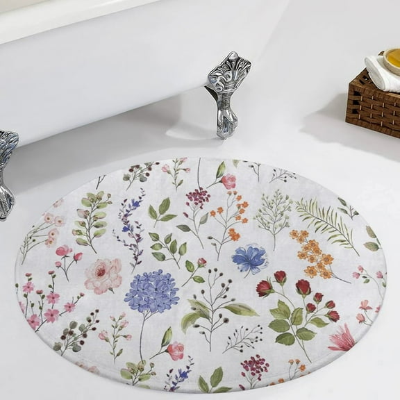 Spring Green Botanical Colorful Wildflower Round Carpet Circle Rug Outdoor Patio Area Rug Washable Large Area Rugs Hallway Room Decor Fitness Mats