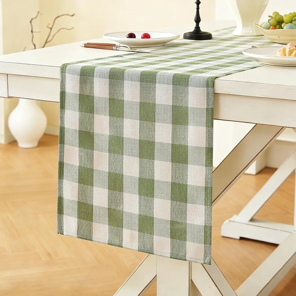 Spring Green Checkered Table Runner, Cotton Linen Gingham Table Runners, Classic Buffalo Plaid Farmhouse Table Decor, 13x72 Inches