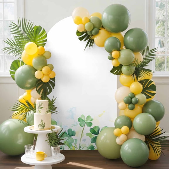 Spring Green Clovers Arch Backdrop Cover, 4FT, Country Watercolor Lucky Shamrock Leaf Spandex Arch Covers Double-Sided Backdrop for Wedding Birthday Party Photo Background Decoration