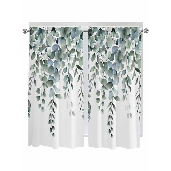 Spring Green Eucalyptus Leaves Bedroom Curtains 63 Inches length, Summer Rustic Botanical Window Treatment Curtain Drapes, Rod Pocket Curtain Panels for Living Room Kitchen, 42"x63", 2 Panels
