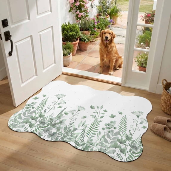 Create Leaf Spring Spring Green Flower Scalloped Diatomaceous Earth Doormat, 20