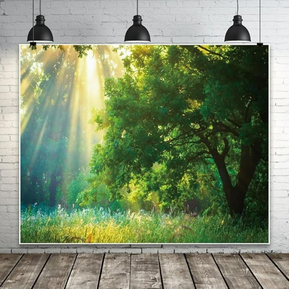 Spring Green Forest Backdrop Sunlight Grassland Nature Camping Themed Photography Background for Baby Shower Birthday Party Decor Banner Photo Studio Props