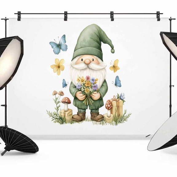 Spring Green Gnomes Backdrop for Photoshoot, Photography Photo Studio Background Wall Backdrop, Mushroom Gift Botanical Back Drop Banner Panel for Portraits Wedding Party Live Streaming Decor 7x5Ft