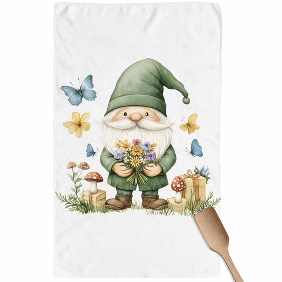 Spring Green Gnomes Kitchen Towel Dish Cloths Set of 1, Microfiber Soft Kitchen Hand Towels, Mushroom Gift Botanical Absorbent Quick Drying Dishcloths 18 x 28 Inches