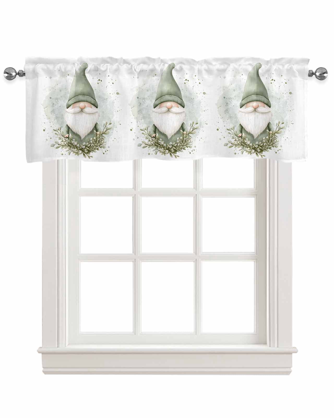 Spring Green Gnomes Kitchen Valances for Windows Farmhouse Linen Window Valance Curtain for Living Room Window Treatment Eucalyptus Botanical Valance Rod Pocket Topper Drape, 54 x 18 Inch