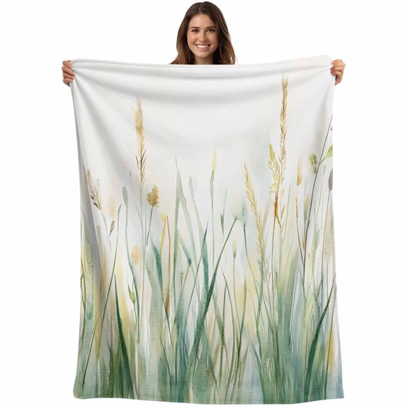 Spring Green Leaf Blanket Soft Cozy Warm Throw Blanket for Couch, Plush Fuzzy Flannel Fleece Blankets for Sofa, Country Botanical Watercolor Plant Bed Blankets Lightweight Gifts for Women, 30"x40"