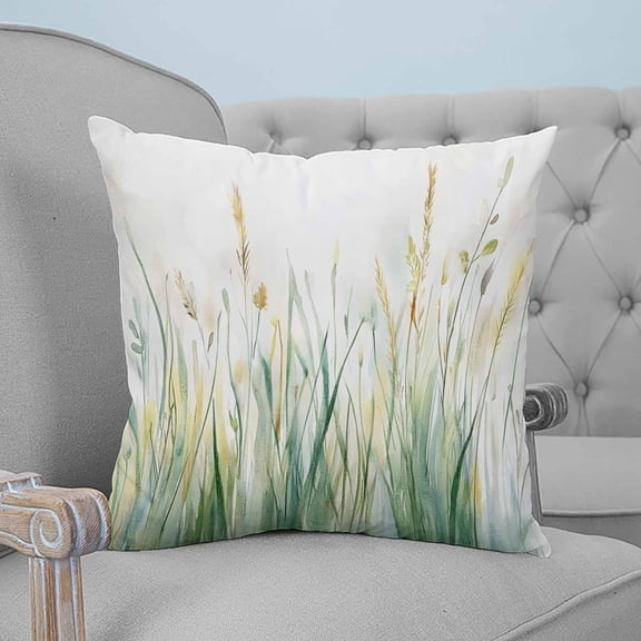Spring Green Leaf Decorative Pillowcase 26''x26'', Country Botanical Watercolor Plant Throw Pillow Covers Soft Cushion Case for Couch Sofa Bedroom Living Room, Pillowcase Boho Decor