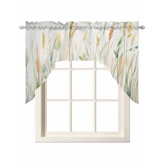 Spring Green Leaf Kitchen Swag Valances for Windows, Botanical Retro Oil Painting Plant Swag Valances Curtains for Living Room, Rod Pocket Window Treatments for Bathroom, Bedroom, Cafe, 56"x36"