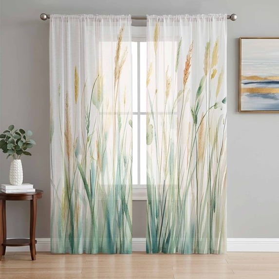 Spring Green Leaf Sheer Curtains 72 Inch Length 2 Panels Set, Botanical Retro Oil Painting Plant Voile Window Treatment Rod Pocket Curtains Sheers Drapes for Bedroom/Living Room/Kitchen 52"x72"x2