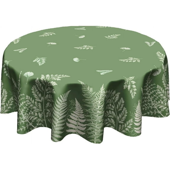 Spring Green Leaf Tablecloth 60 Inch Sage Leaves Flower Table Cloth, Polyester Fabric, Perfect for Farmhouse Kitchen Decor, Spring Table Cover for Party Outdoor Camping