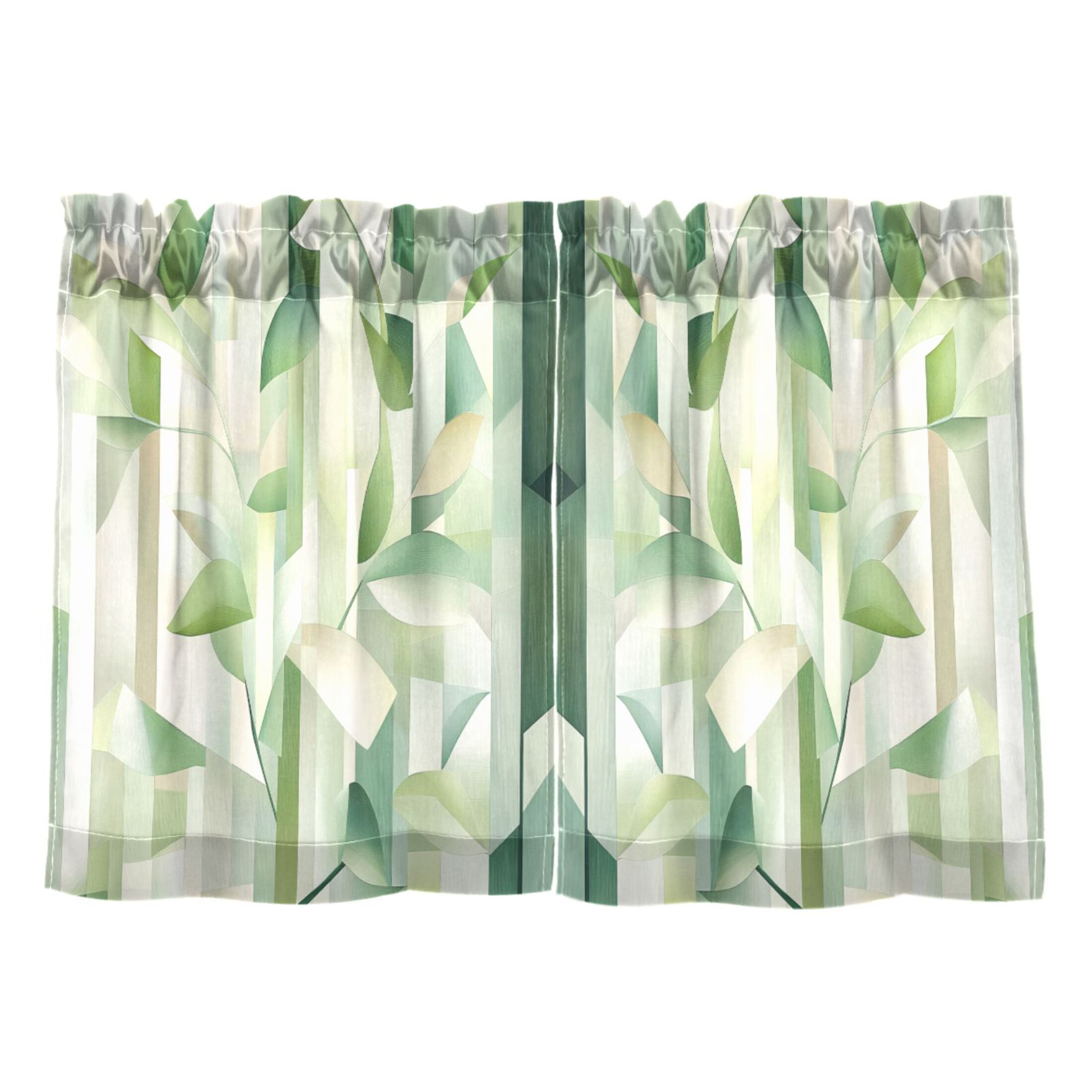 Spring Green Leaves Kitchen Curtains Tier Set 27x36 Inch 2 Panels Semi ...