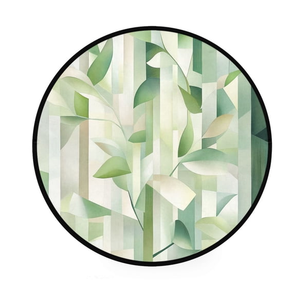 Spring Green Leaves Memory Foam Bath Mat 36" Absorbent Rug with Non Slip Base and 4 Bonus Pads
