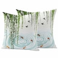 thumbnail image 1 of Spring Green Leaves Outdoor Waterproof Pillow Covers, Japanese Koi Fish Birds Country Decorative Square Throw Pillowcase Sofa Cushion Sham for Patio/Couch/Chair, 20"x20" 2 Pack, 1 of 8