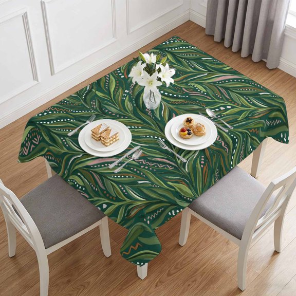 Spring Green Leaves Table Cloth 60x84in, Waterproof Rectangle Tablecloth Wipeable Tablecloths Country Farmhouse Leaf Plant Table Covers for Dining Tables Party Indoor Outdoor