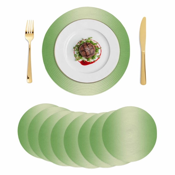 Spring Green Ombre Round 13 Inch Placemats Set of 8, Modern Gradient Abstract Art HeatResistant Non Slip Place Mats for Dining Table, Wipeable Braided Kitchen Table Mats for Housewarming