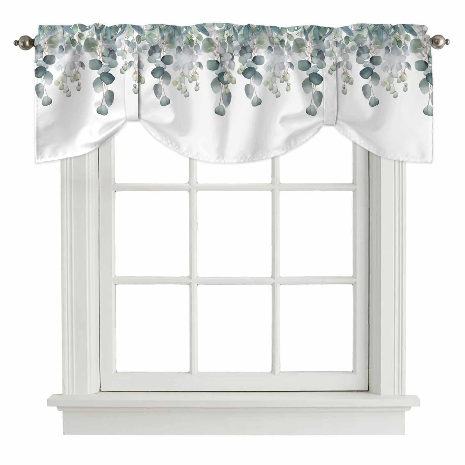 Spring Green Tie Up Valance for Windows, Eucalyptus Leaves Adjustable ...